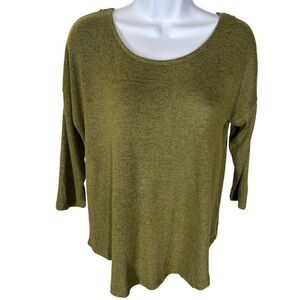 Bobeau 3/4 Sleeve Green Criss-Cross Embroidered Lace Sweater Women’s Size M